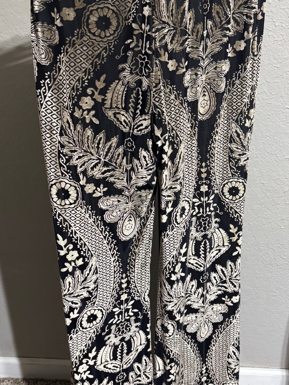 Black and Cream Paisley Print Womens Pants